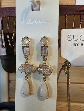 I am Gold-Tone Pink Drop Dangle Earrings